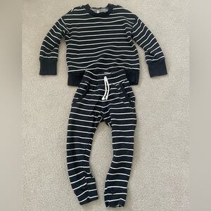 Childhoods Clothing Jogger and Boxy Sweatshirt set in Raven Beige Stripe, 4t